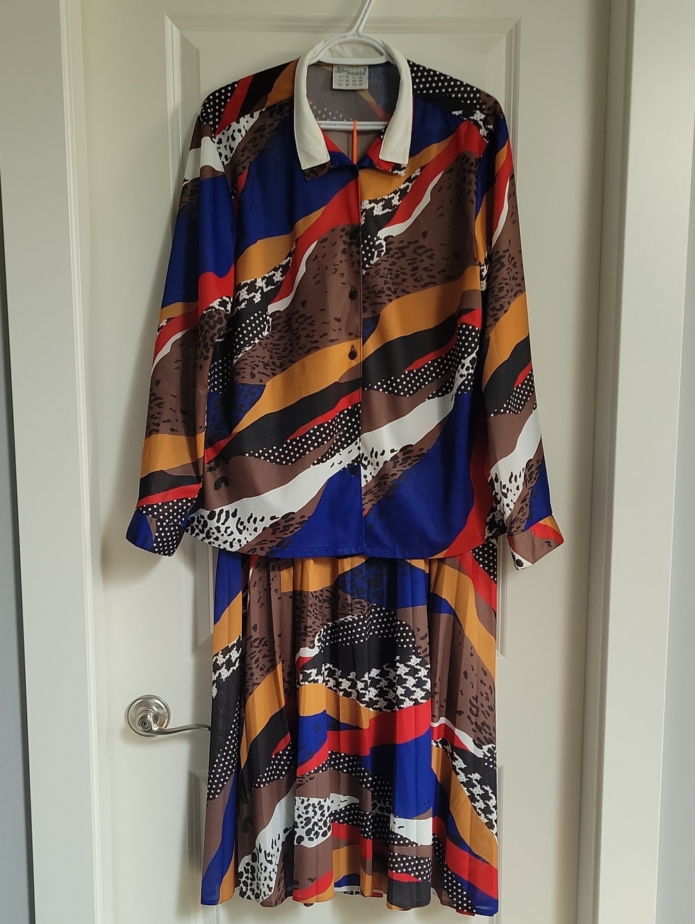 Vintage 1970s 1980s Multicolor Printed Women’s Dress Set